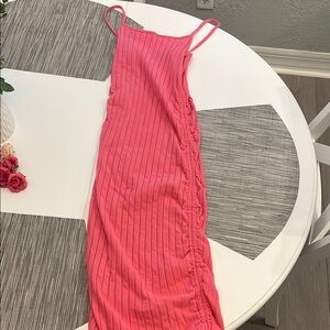 Pink Ribbed Spaghetti Strap Dress